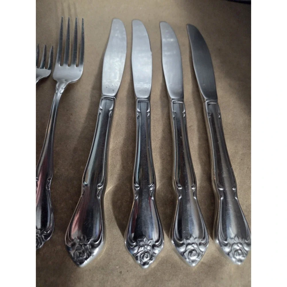 Oneida Rogers Arbor Rose Stainless Flatware 6pc‎ Lot Knives Forks Silverware